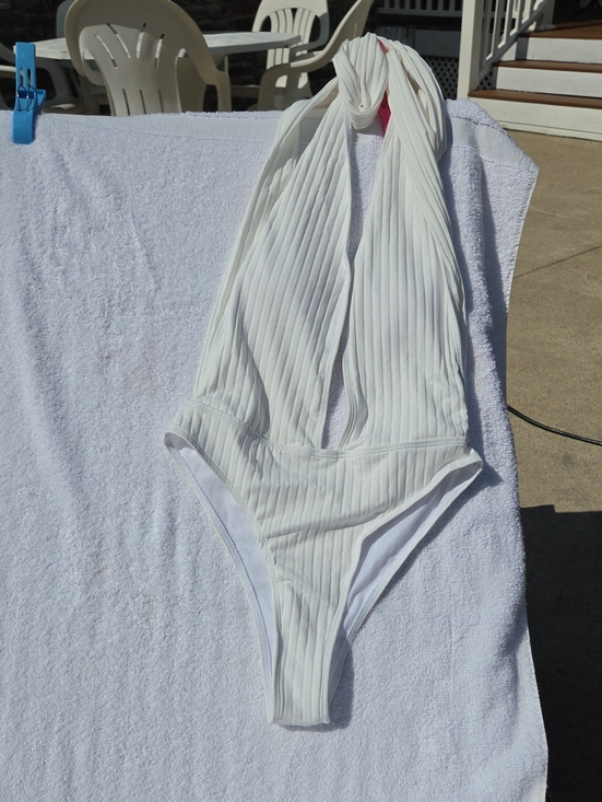 Other - White Ribbed Halter One-Piece Swimsuit Marilyn Monroe style